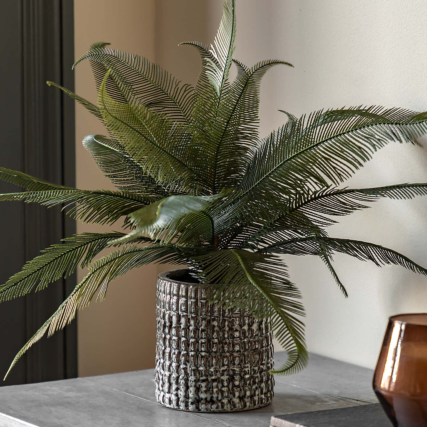 Artificial Wide Fern in Concrete Pot