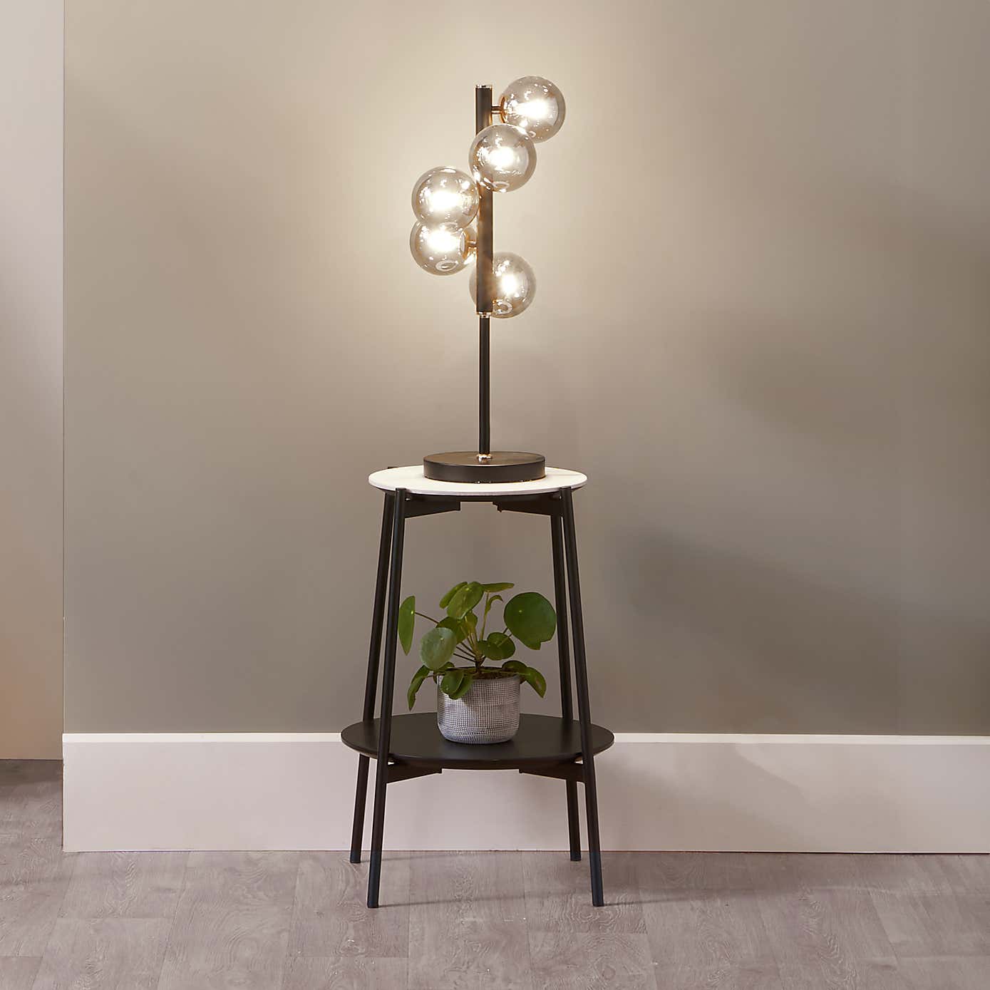 Blair Smoke Glass Ball and Black Metal Table Lamp