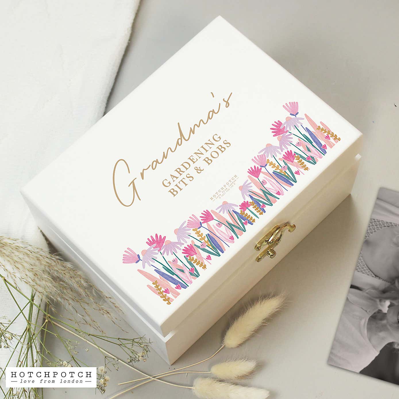 Personalised Wild Flower White Storage Box