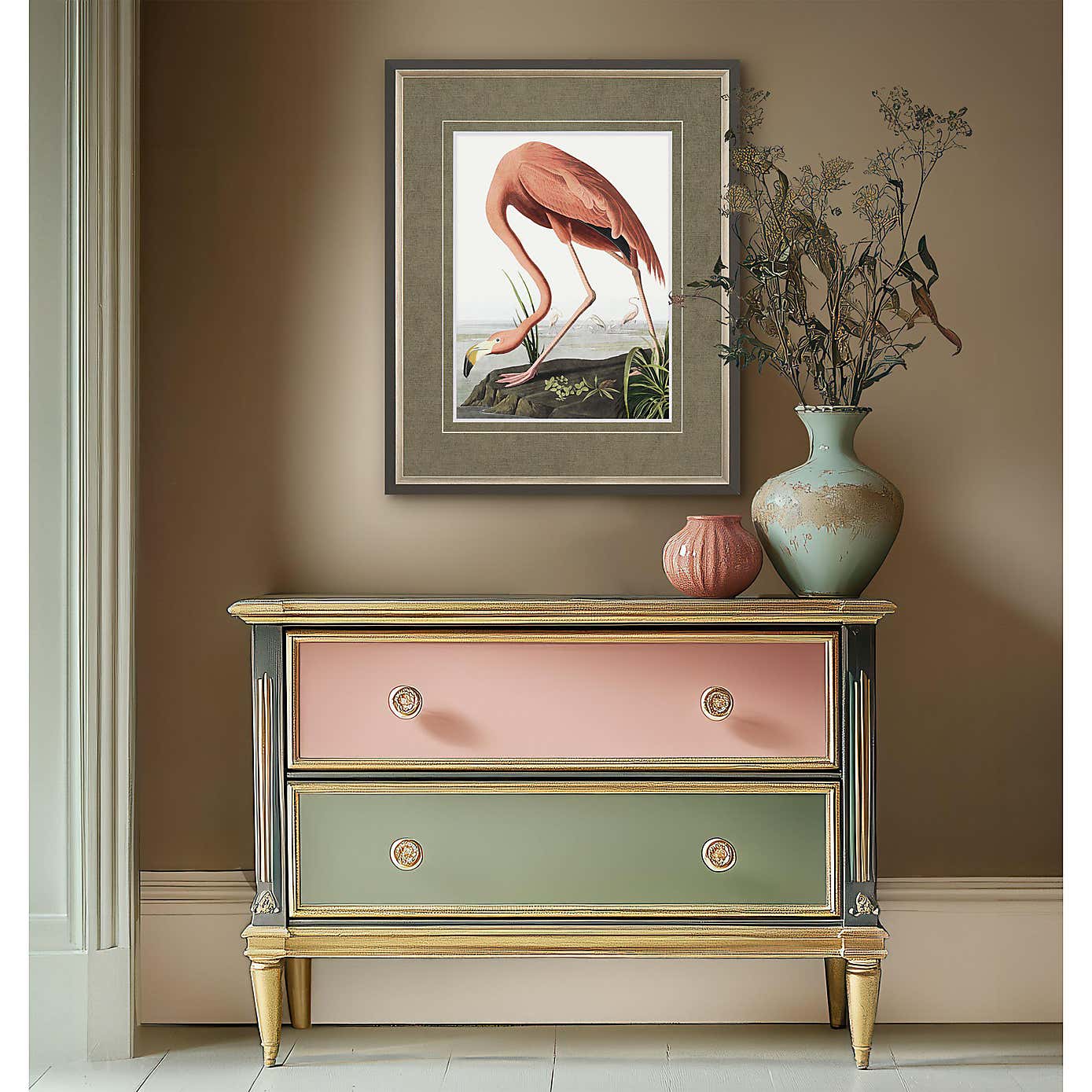 Cedar & Sage Vintage Flamingo Framed Print