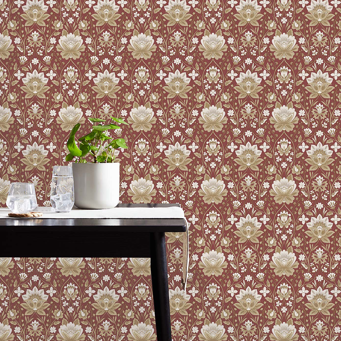 Mirrored Floral Russet Wallpaper