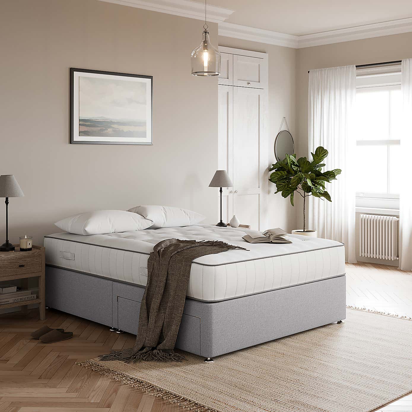 Fogarty 1500 Pocket Wool Mattress Divan Set, Faux Linen