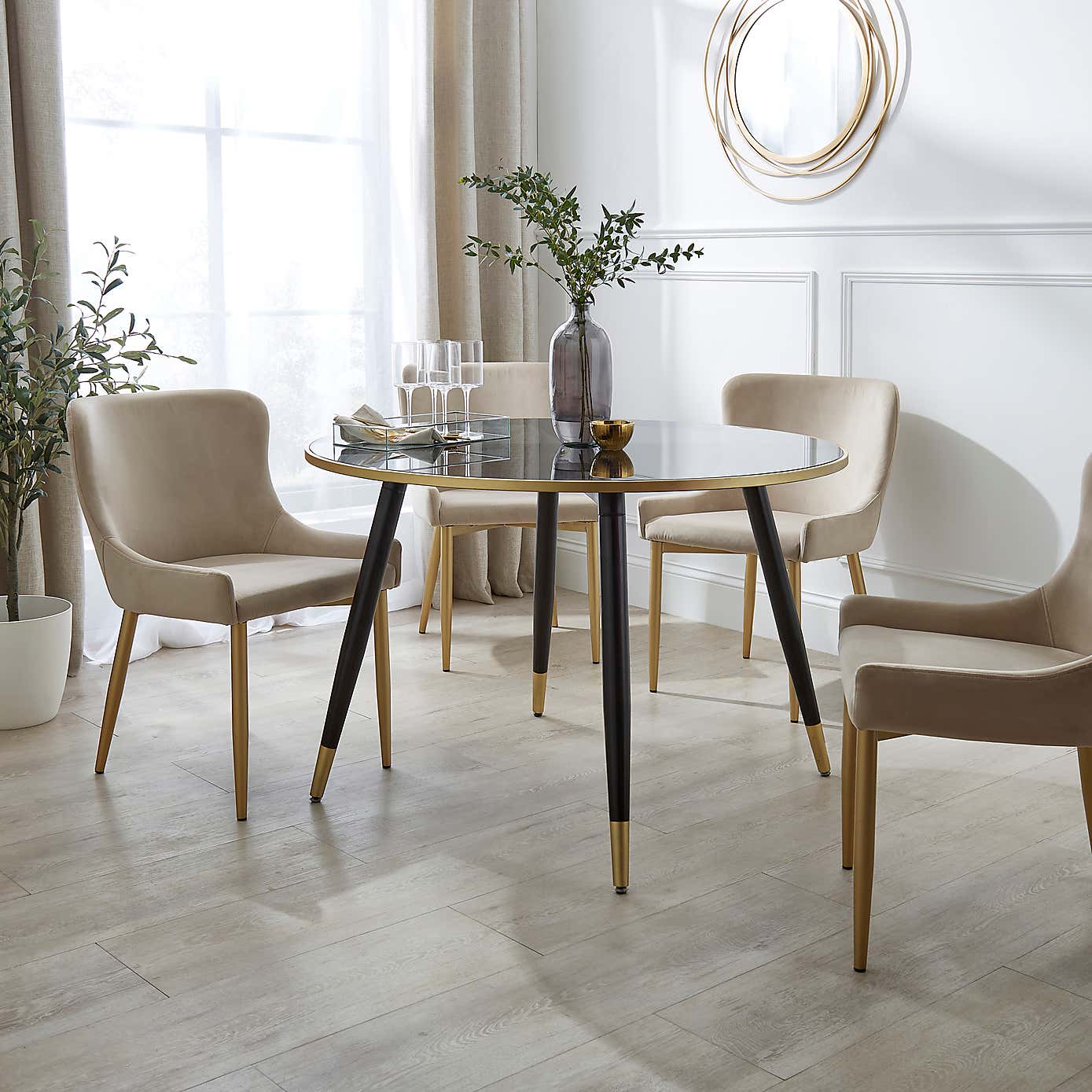 Sylvia Round Dining Table Black, Smoked Glass
