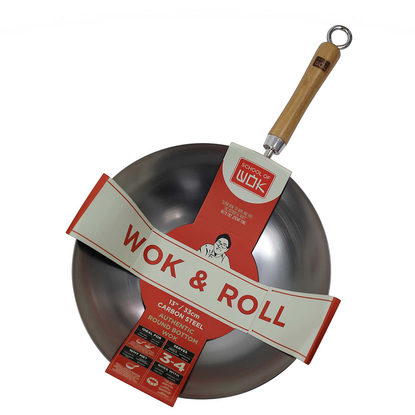 School of Wok 33cm Round Bottom Uncoated Carbon Steel Wok