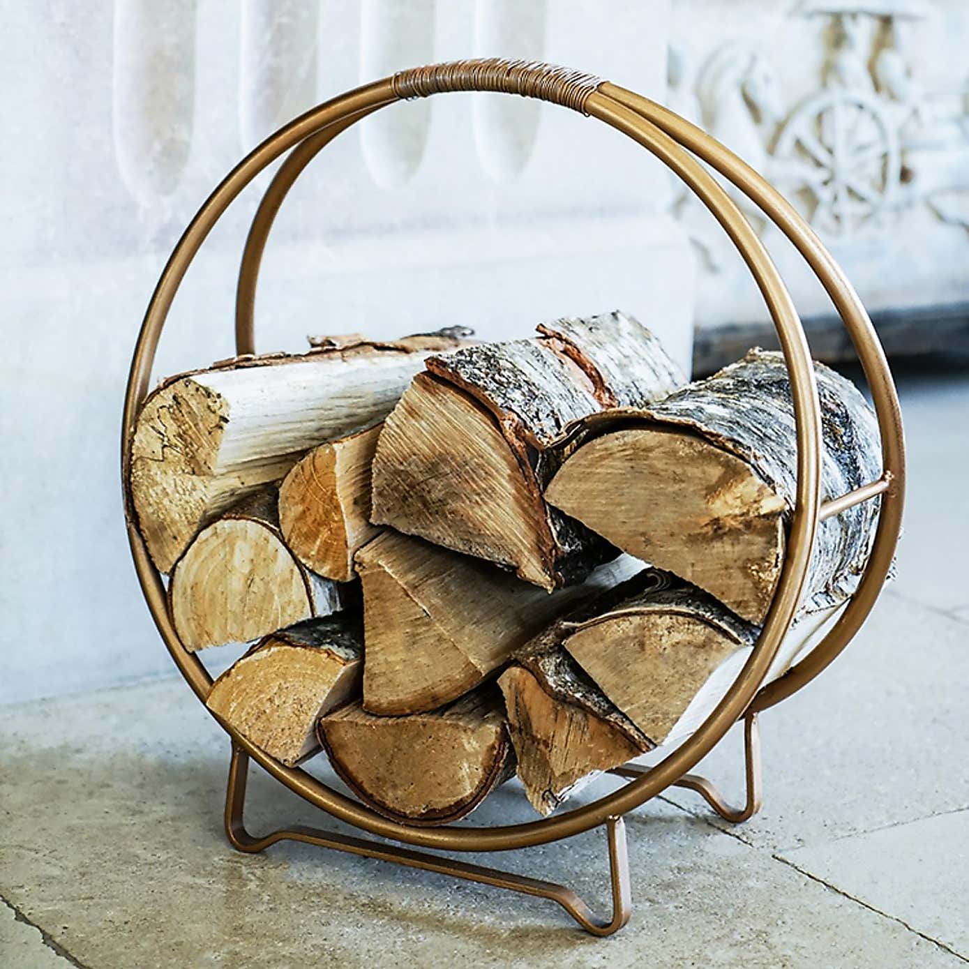 Contemporary 42cm Round Copper Log Holder