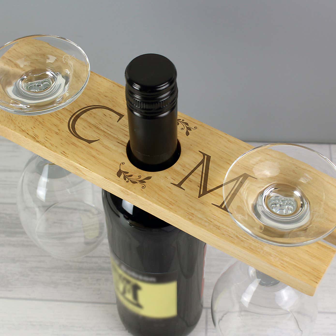 Personalised Initials Wooden Wine Glass and Bottle Holder