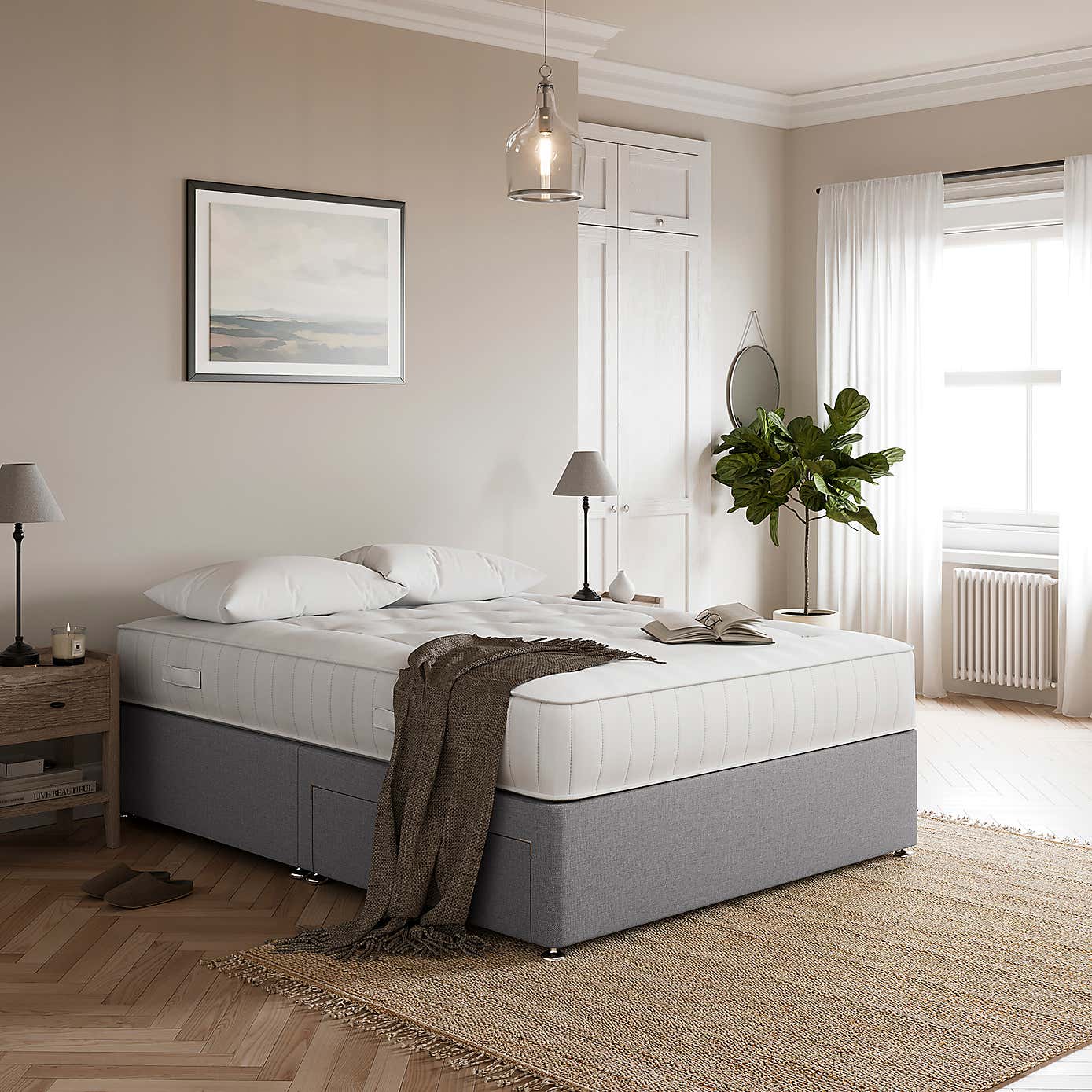Fogarty Traditional 1000 Pocket Mattress Divan Set, Faux Linen