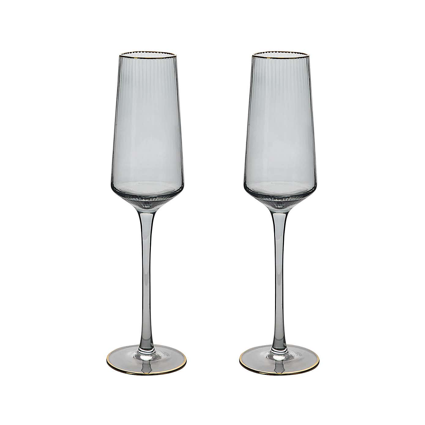 Hestia Set of 2 Glass Champagne Flutes with Gold Rim