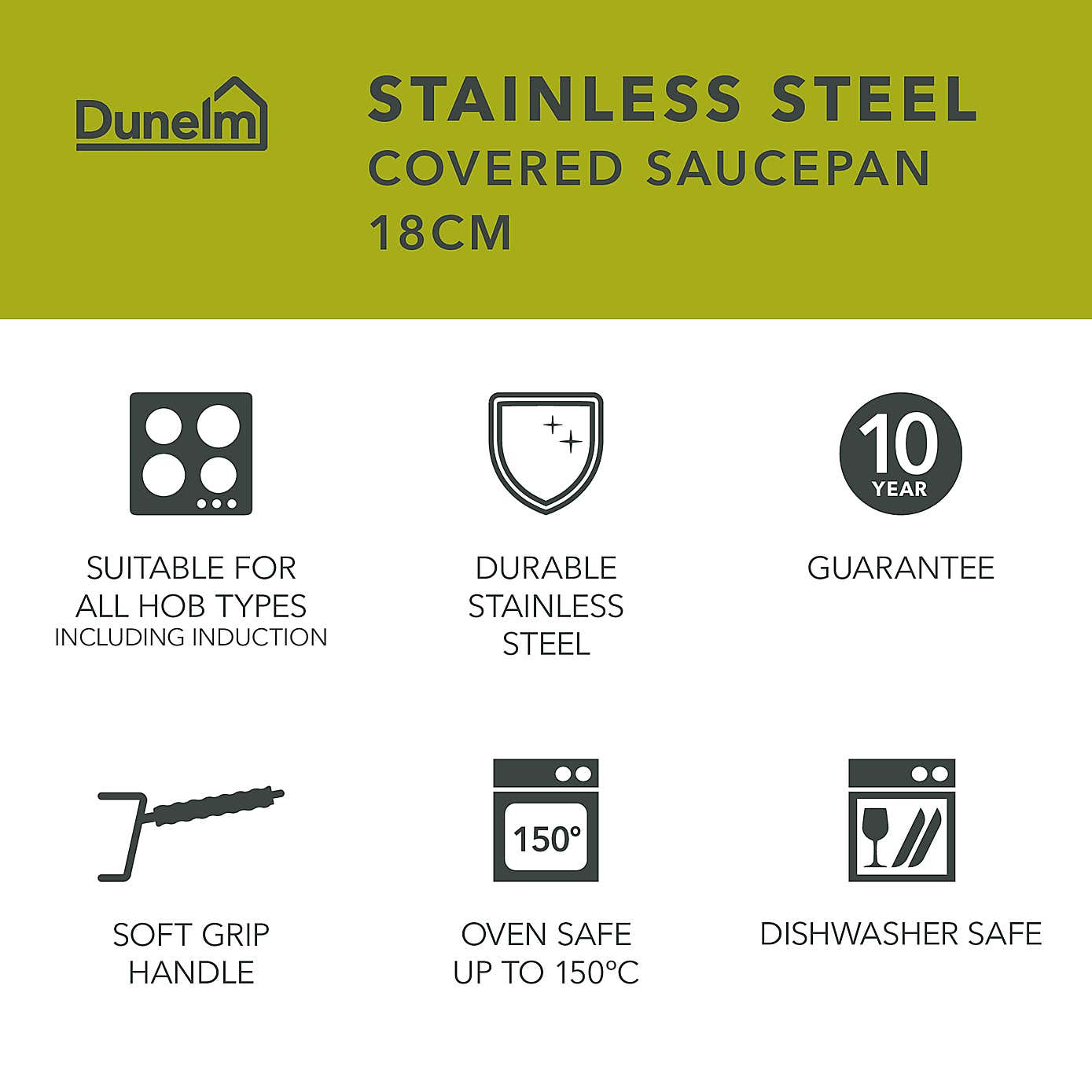 Stainless Steel Covered Saucepan, 18cm