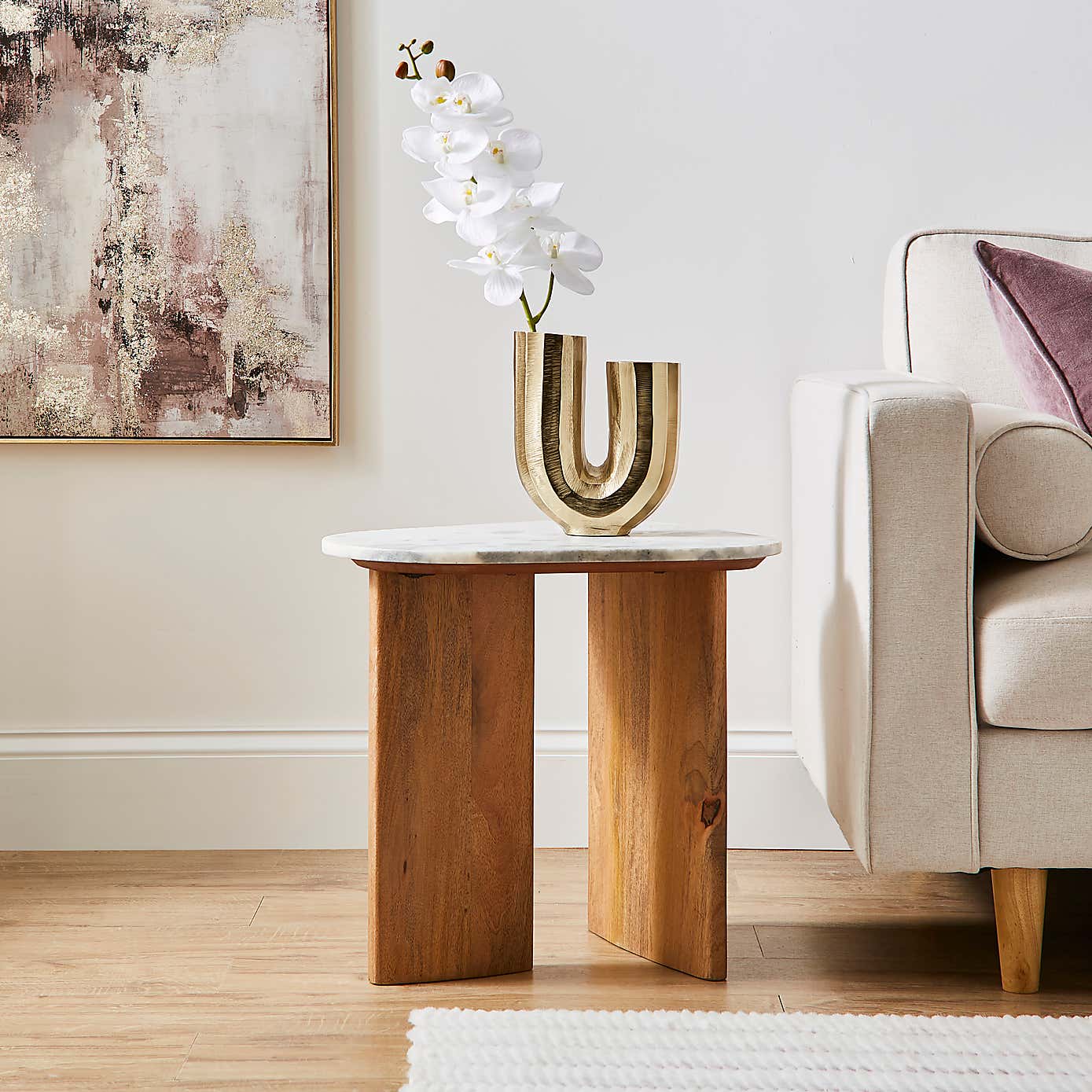 Arya Oval Side Table, Marble