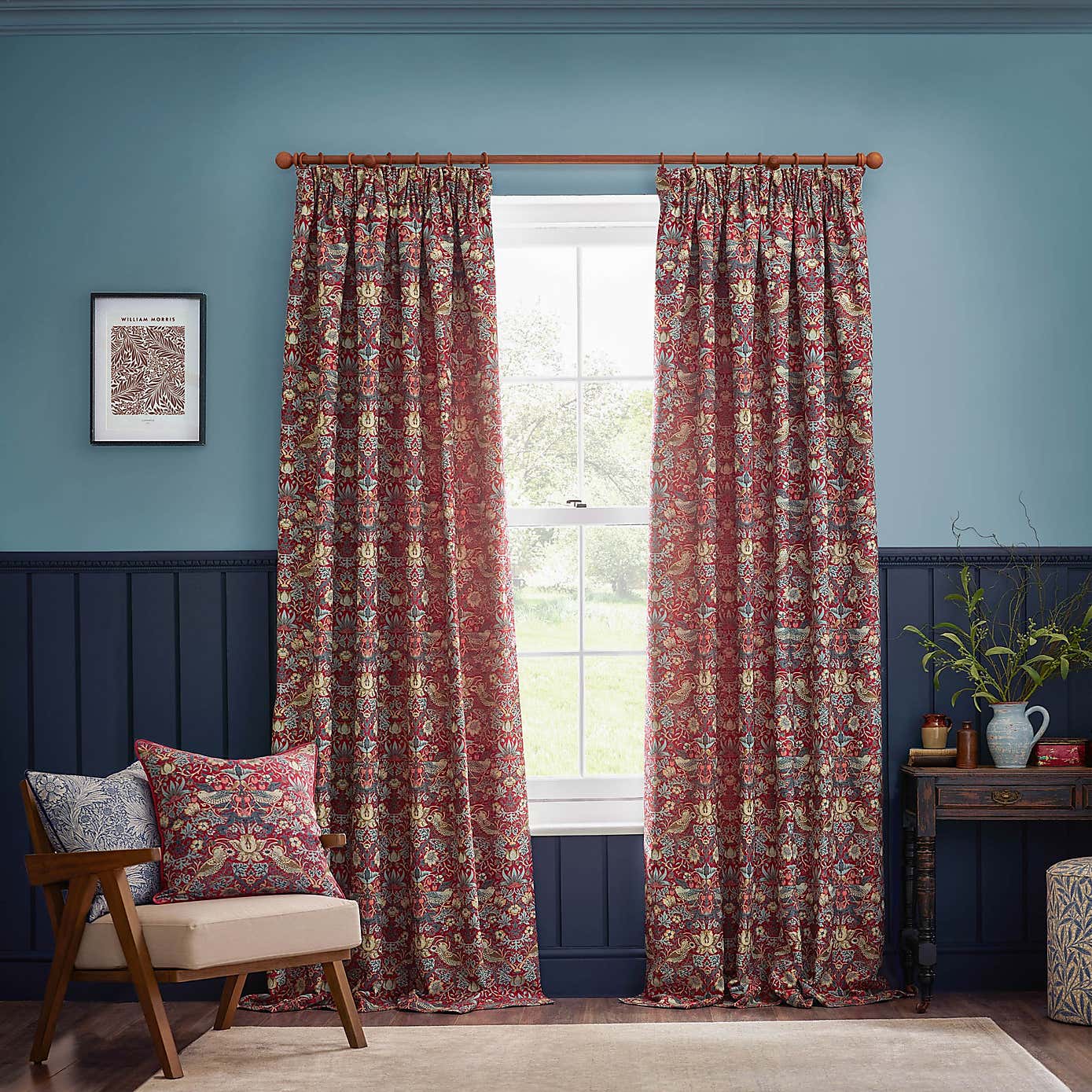 Morris & Co. Strawberry Thief Jacquard Pencil Pleat Curtains