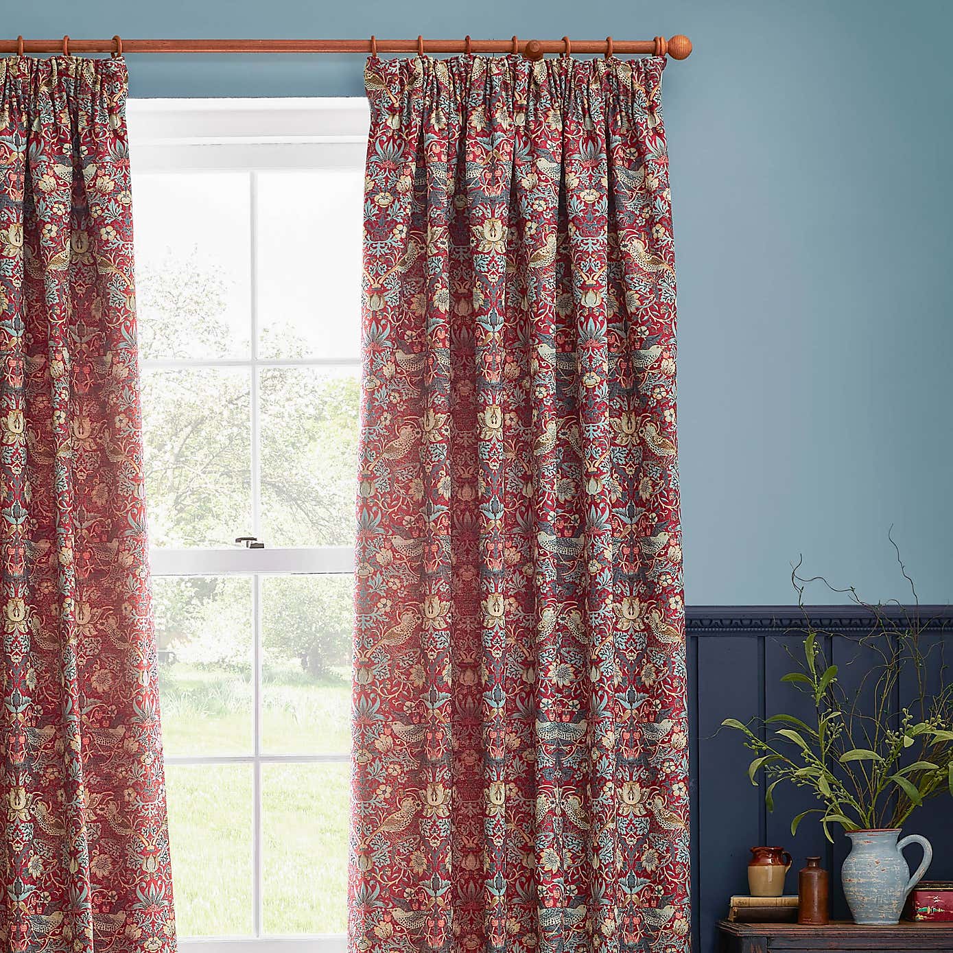 Morris & Co. Strawberry Thief Jacquard Pencil Pleat Curtains