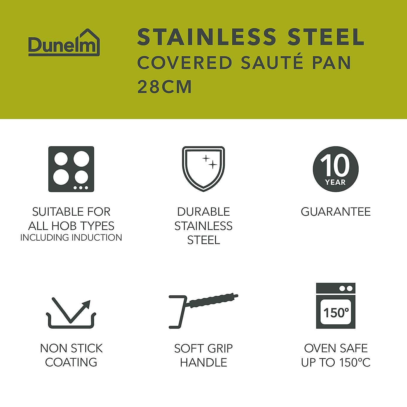 Non-Stick Stainless Steel Covered Saute Pan, 28cm