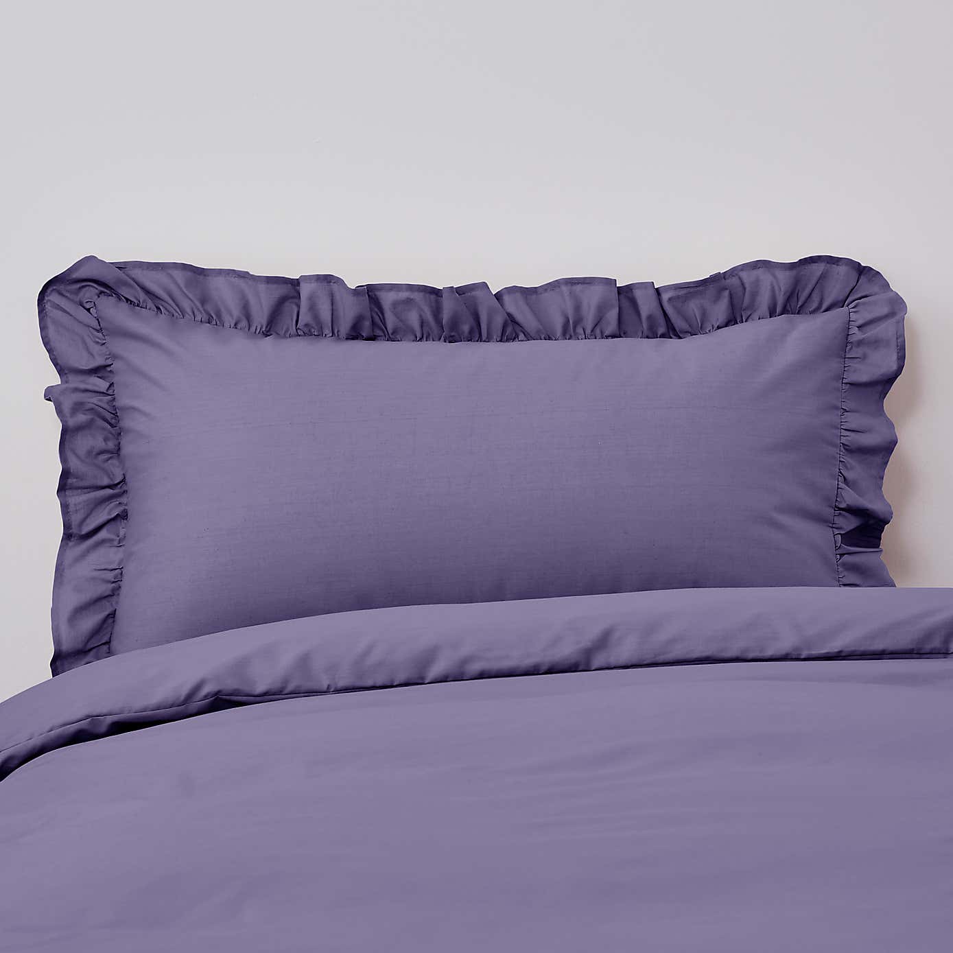 Non Iron Plain Dye Purple Frilled Pillowcase