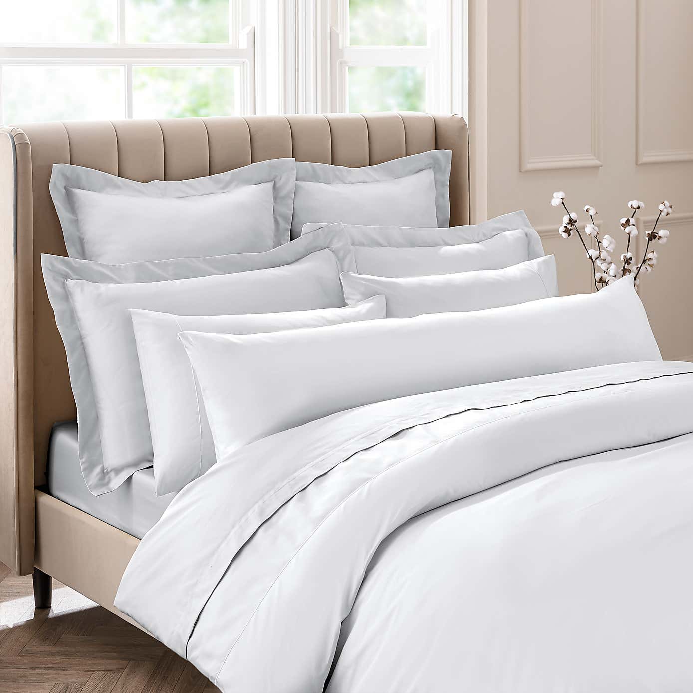 Dorma 300 Thread Count 100% Cotton Sateen Plain Bolster Pillowcase