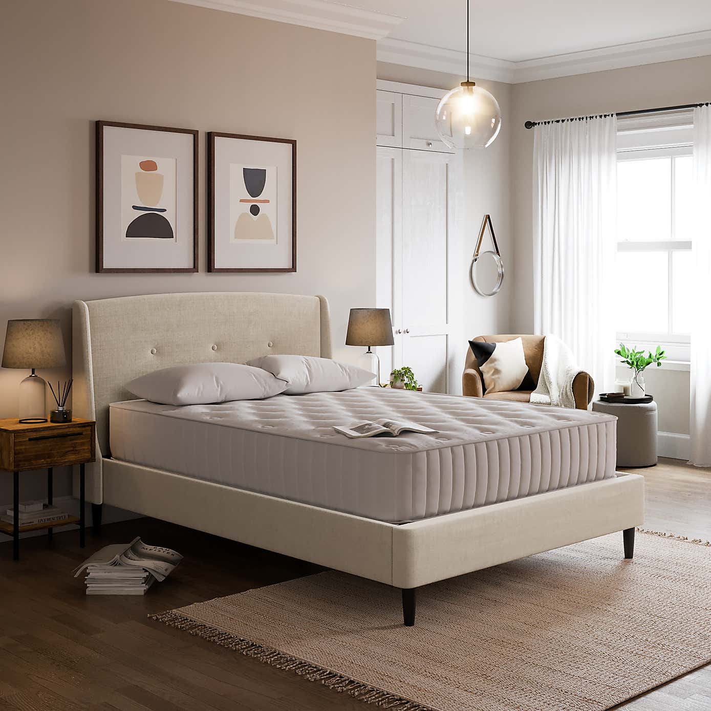 Mason Buttoned Woven Fabric Bed