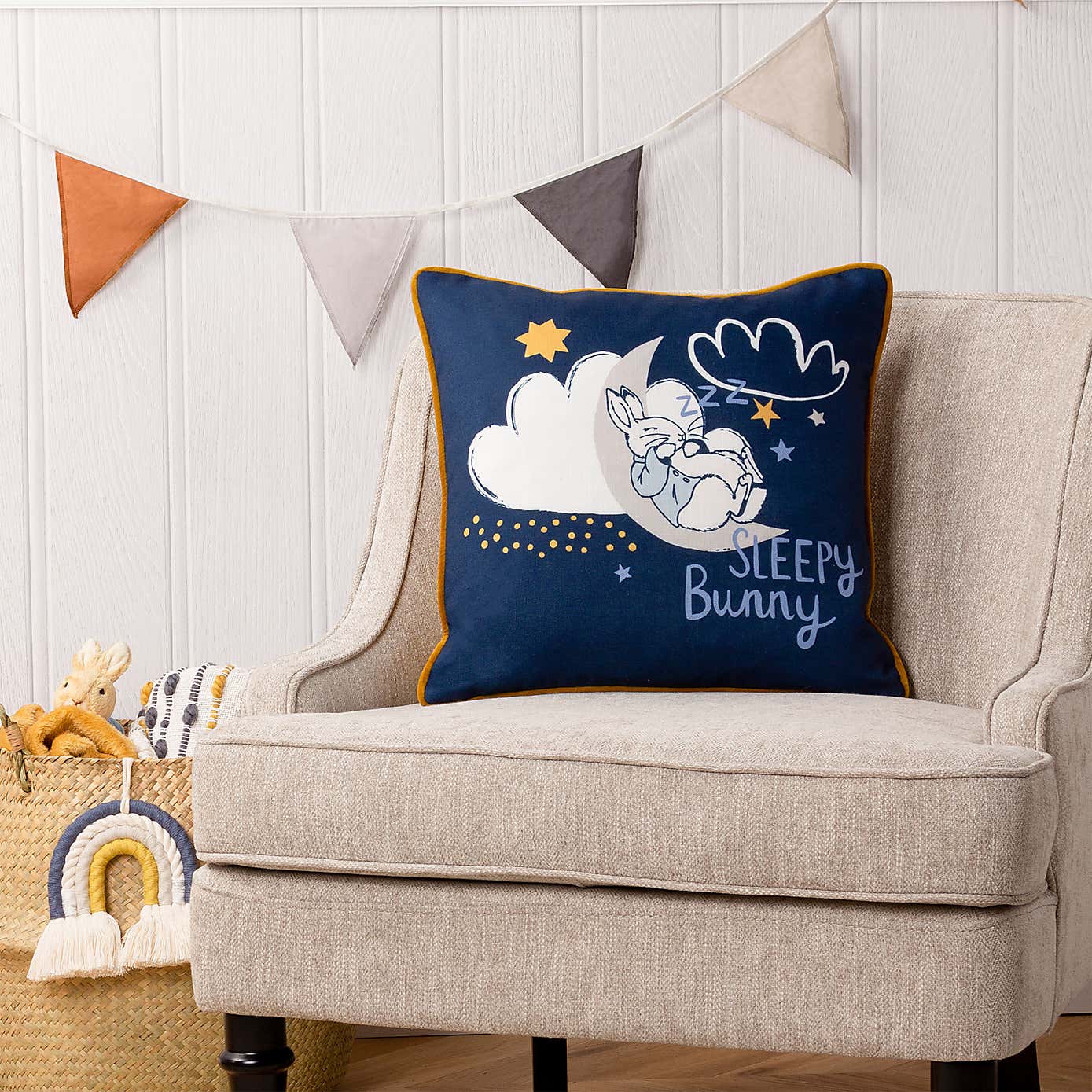 Peter Rabbit Sleepy Head Blue Cushion